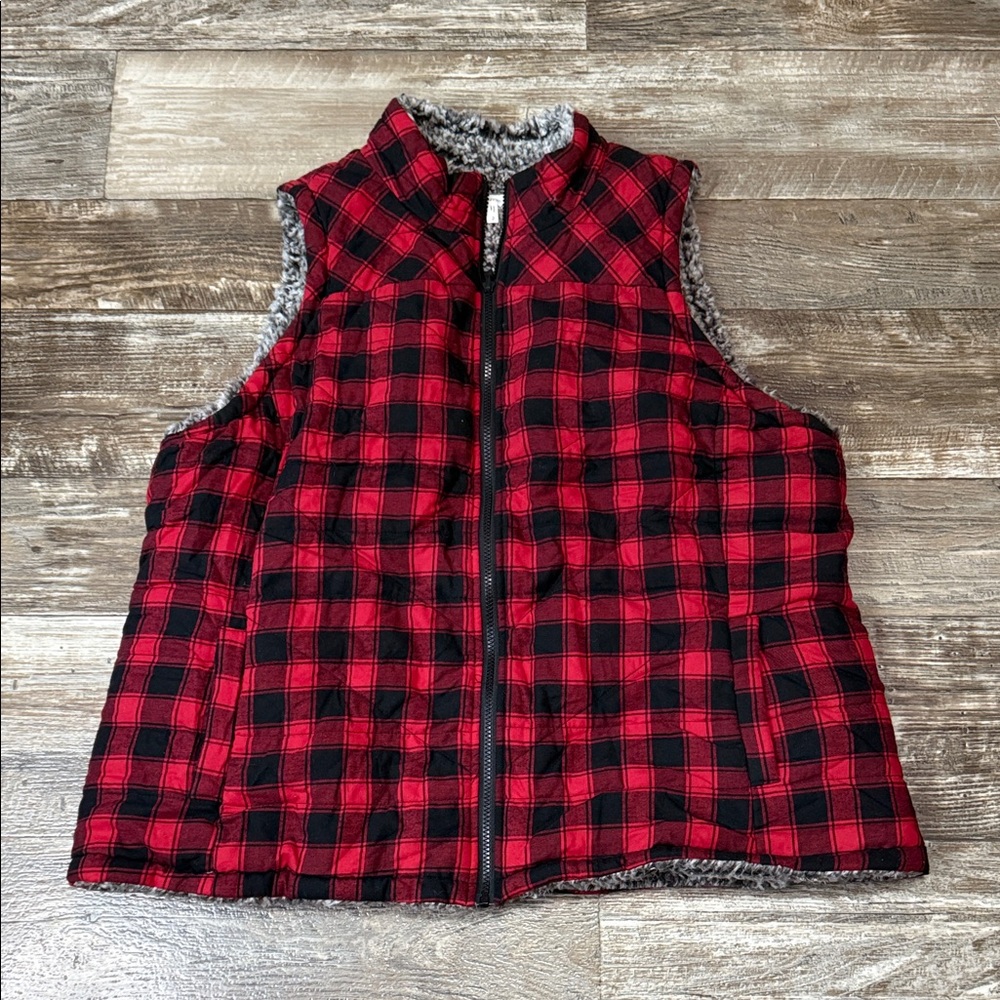 Maurice’s Women’s Red and Black Plaid Vest Size 2